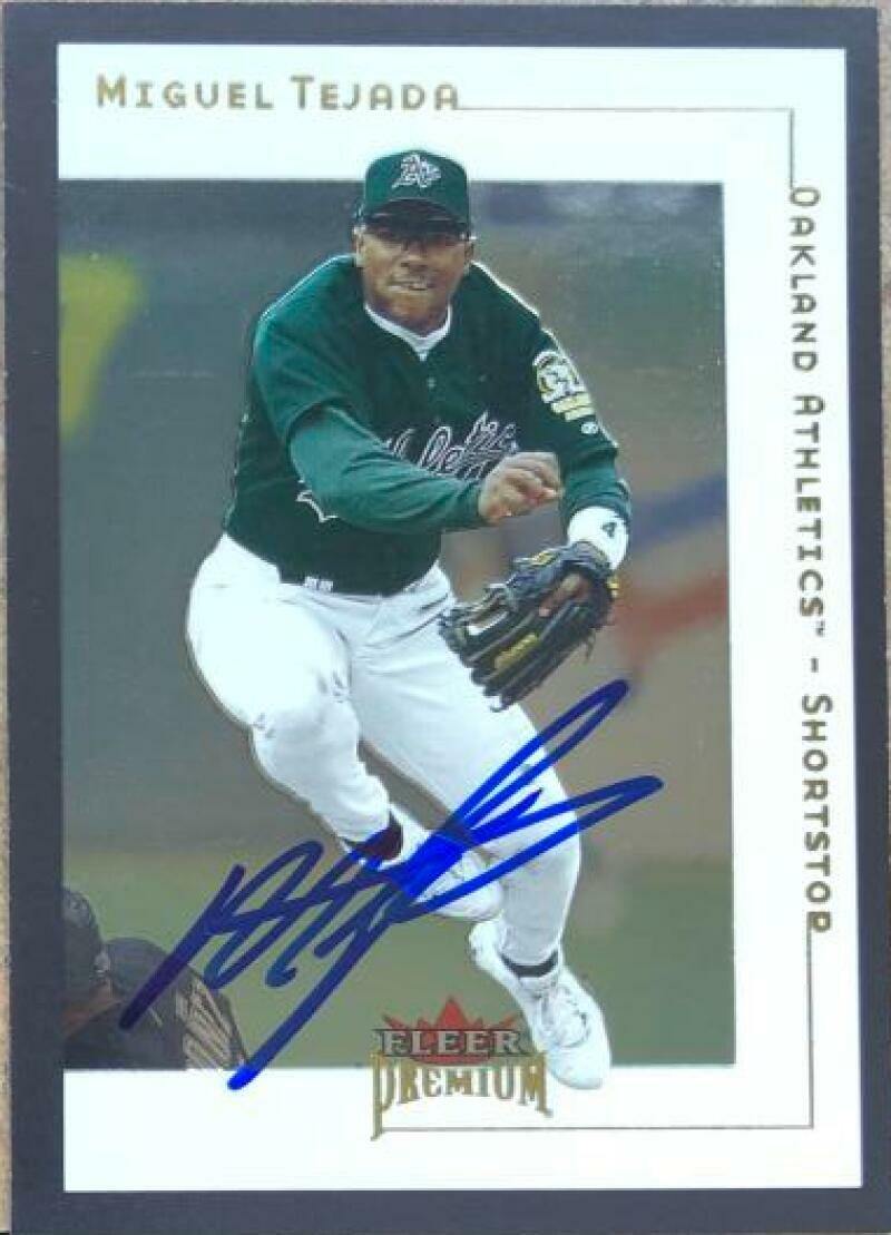 Miguel Tejada Signed 2001 Fleer Premium Baseball Card - Oakland A's - PastPros