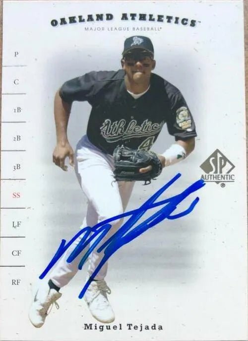 Miguel Tejada Signed 2001 SP Authentic Baseball Card - Oakland A's