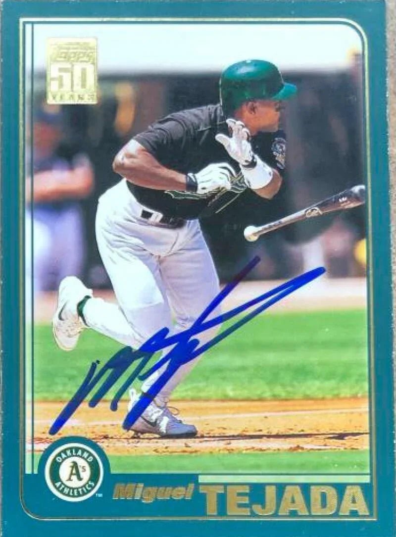 Miguel Tejada Signed 2001 Topps Baseball Card - Oakland A's