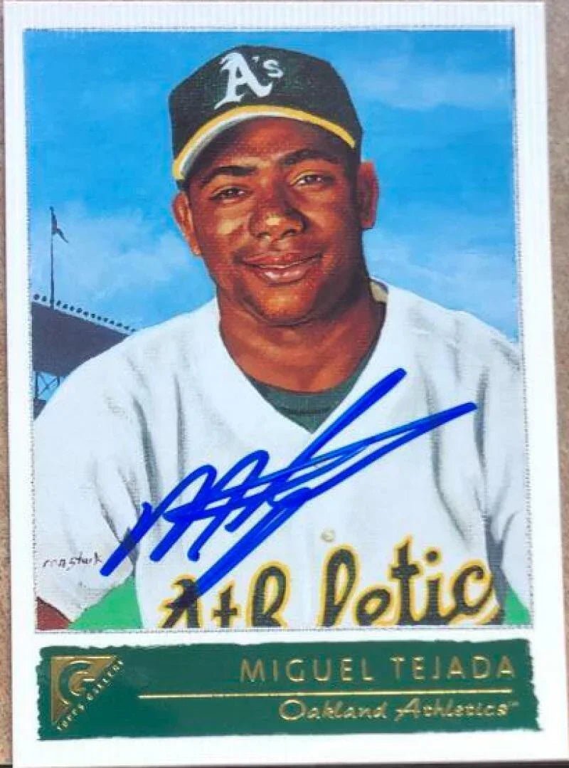 Miguel Tejada Signed 2001 Topps Gallery Baseball Card - Oakland A's