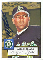 Miguel Tejada Signed 2001 Topps Heritage Baseball Card - Oakland A's