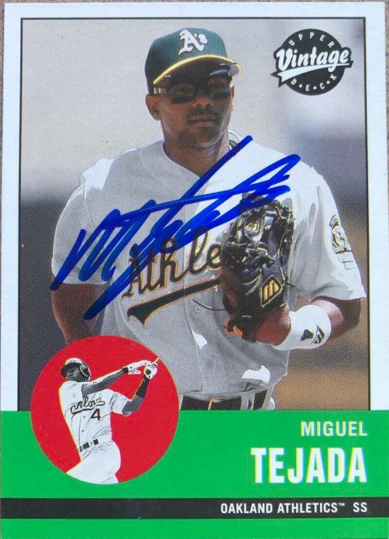 Miguel Tejada Signed 2001 Upper Deck Vintage Baseball Card - Oakland A's - PastPros