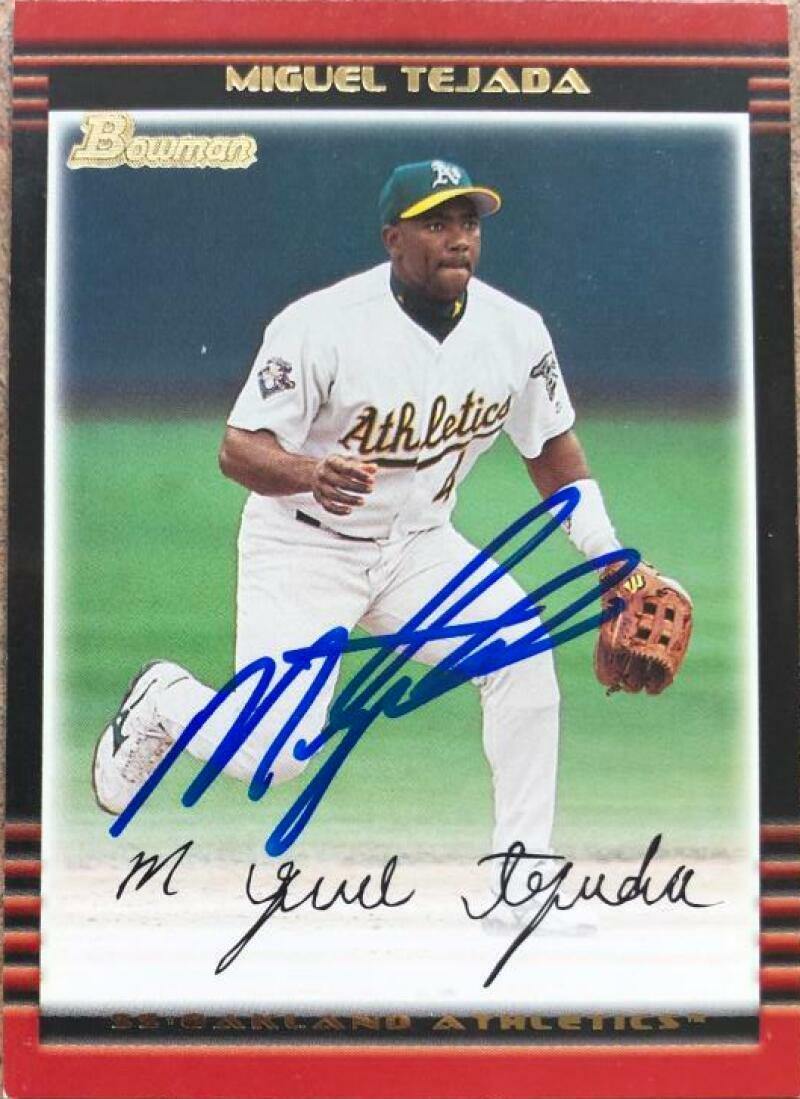 Miguel Tejada Signed 2002 Bowman Baseball Card - Oakland A's - PastPros