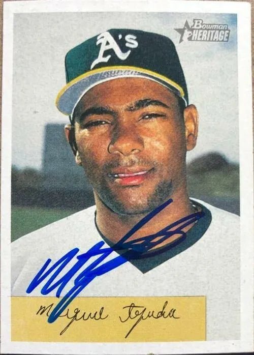 Miguel Tejada Signed 2002 Bowman Heritage Baseball Card - Oakland A's