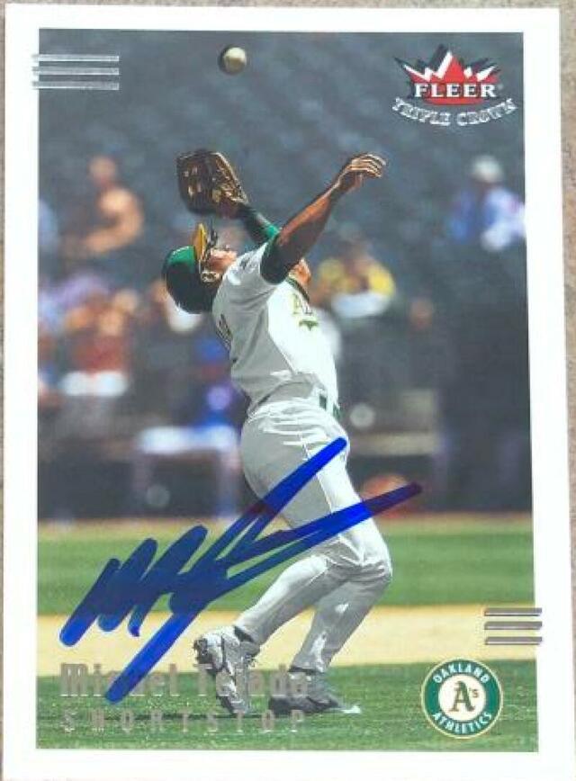 Miguel Tejada Signed 2002 Fleer Triple Crown Baseball Card - Oakland A's - PastPros