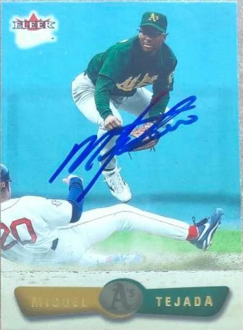 Miguel Tejada Signed 2002 Fleer Ultra Baseball Card - Oakland A's