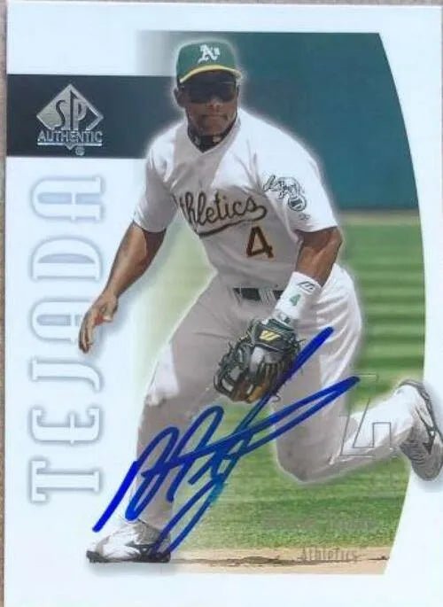 Miguel Tejada Signed 2002 SP Authentic Baseball Card - Oakland A's