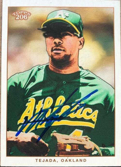 Miguel Tejada Signed 2002 Topps 206 Baseball Card - Oakland A's - PastPros