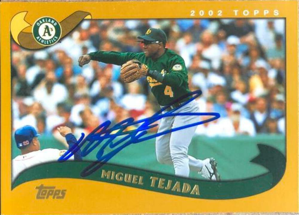 Miguel Tejada Signed 2002 Topps Baseball Card - Oakland A's - PastPros