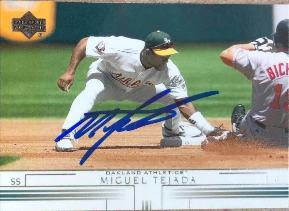 Miguel Tejada Signed 2002 Upper Deck Baseball Card - Oakland A's
