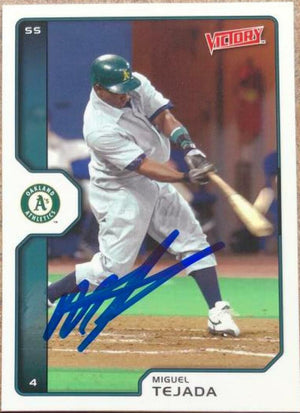 Miguel Tejada Signed 2002 Upper Deck Victory Baseball Card - Oakland A's - PastPros