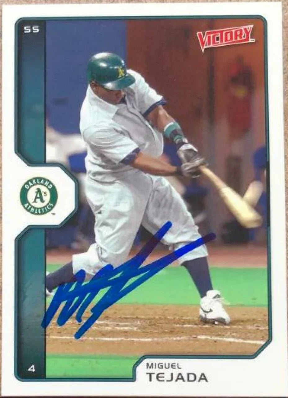 Miguel Tejada Signed 2002 Upper Deck Victory Baseball Card - Oakland A's