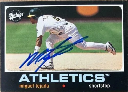 Miguel Tejada Signed 2002 Upper Deck Vintage Baseball Card - Oakland A's
