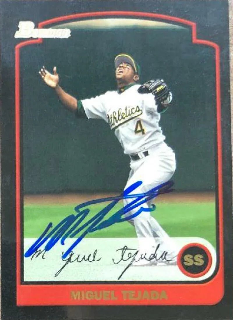 Miguel Tejada Signed 2003 Bowman Baseball Card - Oakland A's
