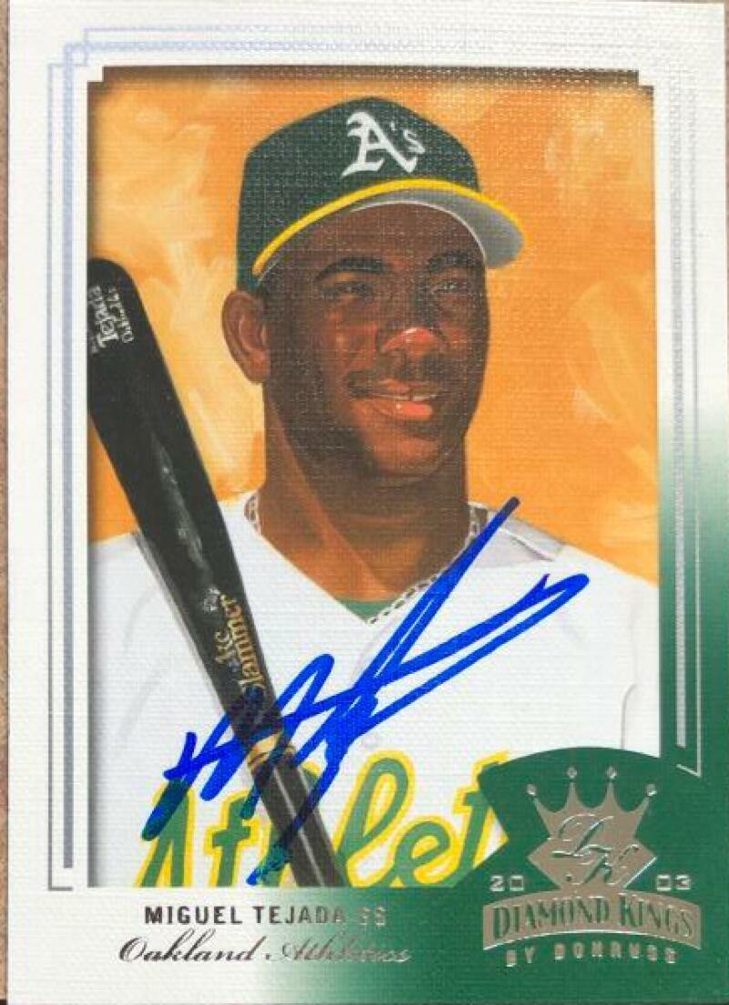Miguel Tejada Signed 2003 Donruss Diamond Kings Baseball Card - Oakland A's - PastPros
