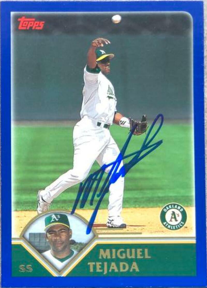 Miguel Tejada Signed 2003 Topps Baseball Card - Oakland A's - PastPros