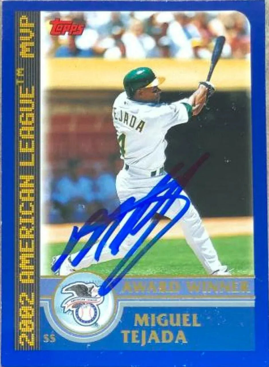 Miguel Tejada Signed 2003 Topps Baseball Card - Oakland A's - #705