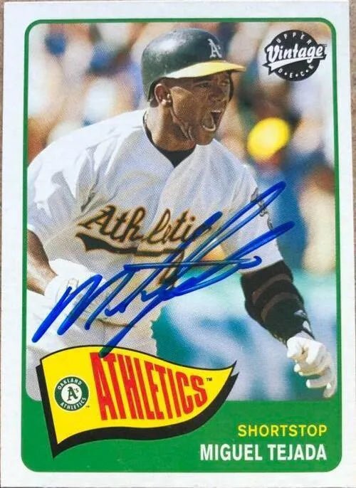 Miguel Tejada Signed 2003 Upper Deck Vintage Baseball Card - Oakland A's