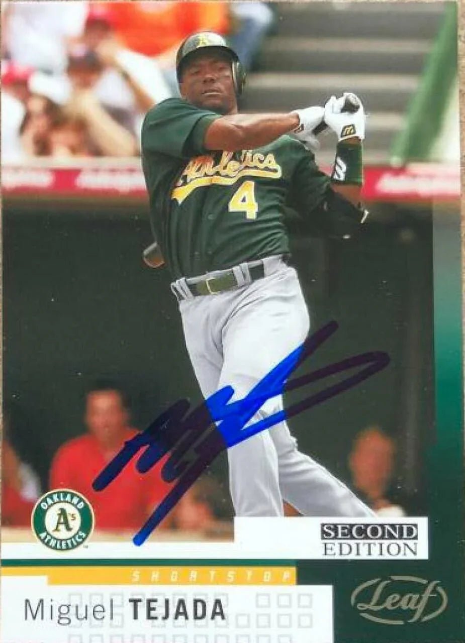Miguel Tejada Signed 2004 Leaf Second Edition Baseball Card - Oakland A's