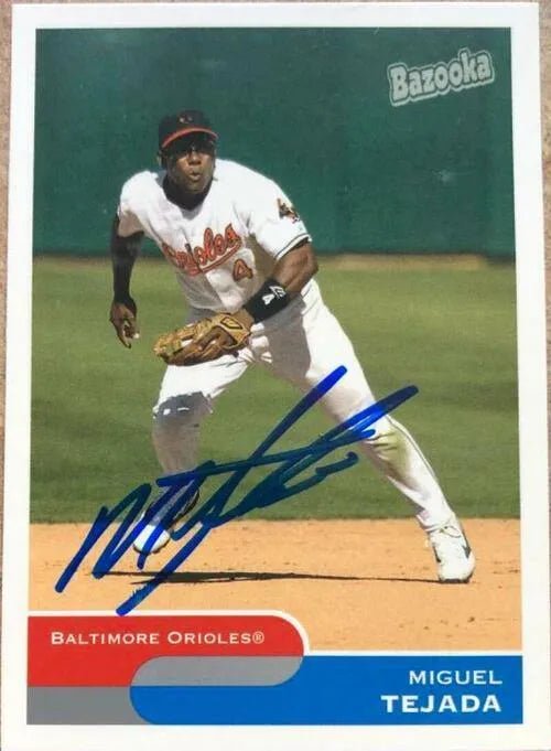 Miguel Tejada Signed 2004 Topps Bazooka Baseball Card - Oakland A's