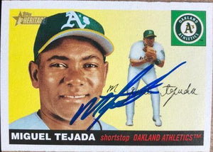 Miguel Tejada Signed 2004 Topps Heritage Baseball Card - Oakland A's - PastPros