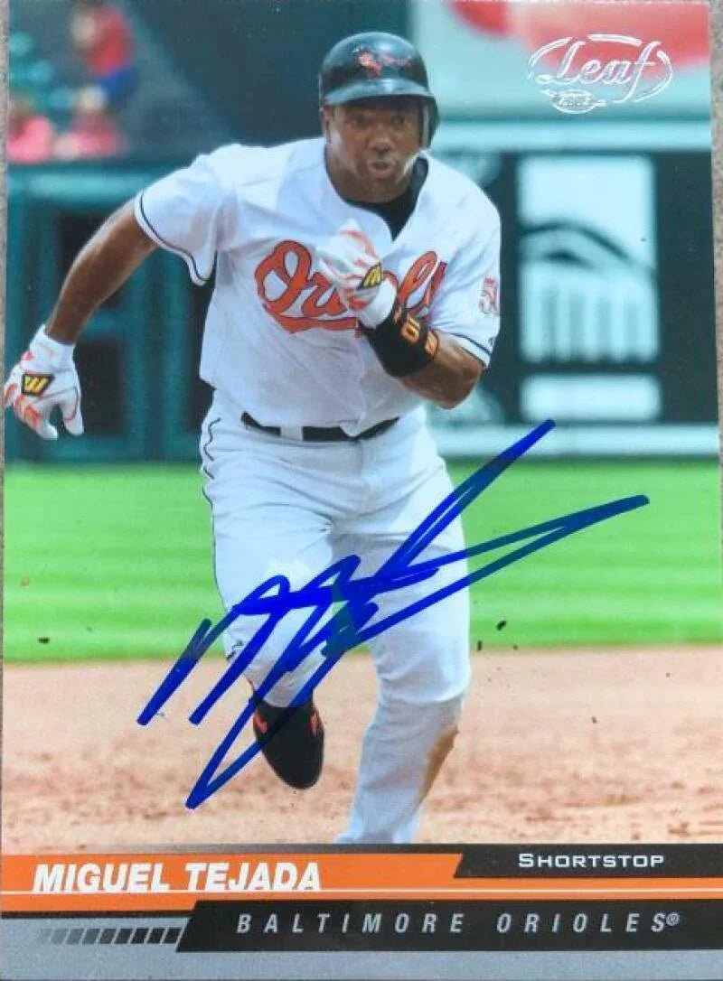 Miguel Tejada Signed 2005 Leaf Baseball Card - Baltimore Orioles