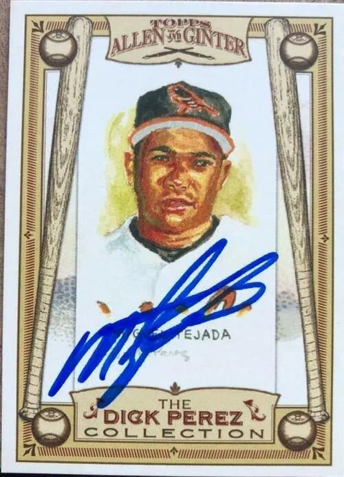 Miguel Tejada Signed 2006 Allen & Ginter Dick Perez Sketches Baseball Card - Baltimore Orioles