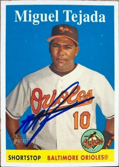 Miguel Tejada Signed 2007 Topps Heritage Baseball Card - Baltimore Orioles
