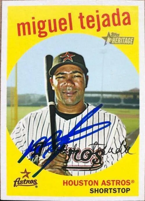 Miguel Tejada Signed 2008 Topps Heritage Baseball Card - Houston Astros