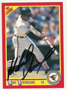 Mike Devereaux Signed 1990 Score Baseball Card - Baltimore Orioles - PastPros