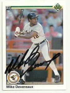 Mike Devereaux Signed 1990 Upper Deck Baseball Card - Baltimore Orioles