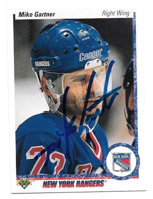 Mike Gartner Signed 1990-91 Upper Deck Hockey Card - New York Rangers - PastPros