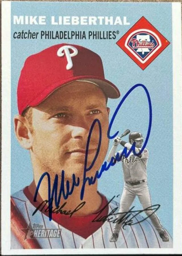 Mike Lieberthal Signed 2003 Topps Heritage Baseball Card - Philadelphia Phillies