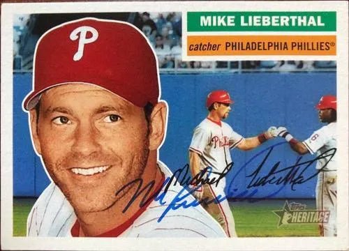 Mike Lieberthal Signed 2005 Topps Heritage Baseball Card - Philadelphia Phillies