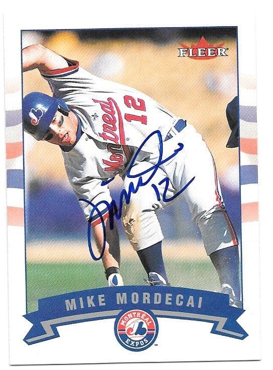 Mike Mordecai Signed 2002 Fleer Baseball Card - Montreal Expos - PastPros