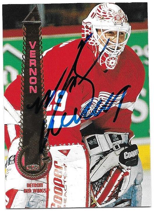 Mike Vernon Signed 1994-95 Pinnacle Hockey Card - Detroit Red Wings - PastPros