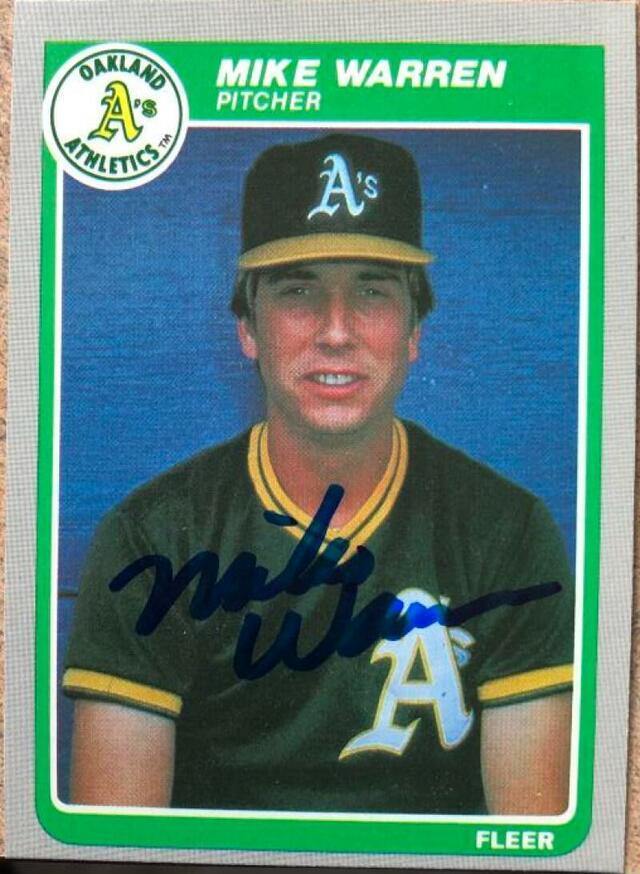 Mike Warren Signed 1985 Fleer Baseball Card - Oakland A's - PastPros