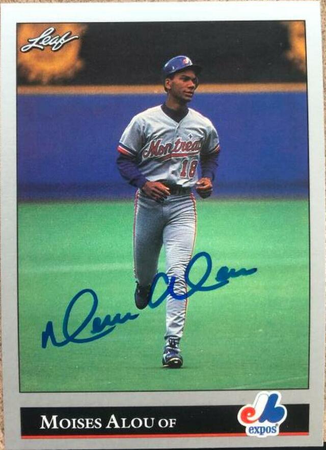 Moises Alou Signed 1992 Leaf Baseball Card - Montreal Expos - PastPros