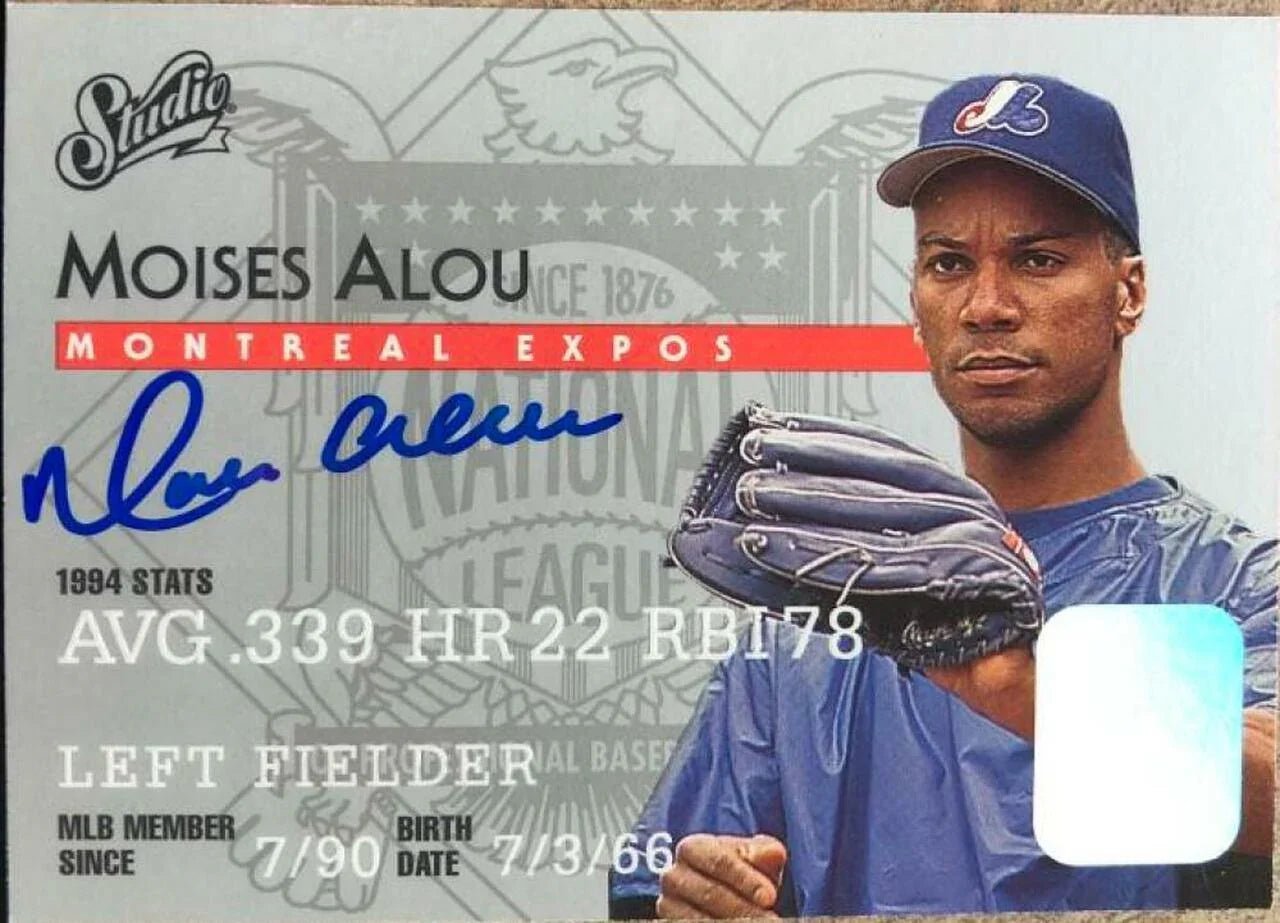 Moises Alou Signed 1995 Studio Baseball Card - Montreal Expos