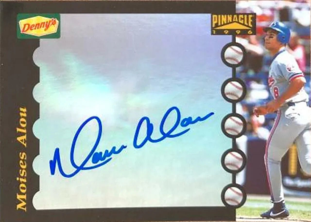 Moises Alou Signed 1996 Pinnacle Denny's Holograms Baseball Card - Montreal Expos