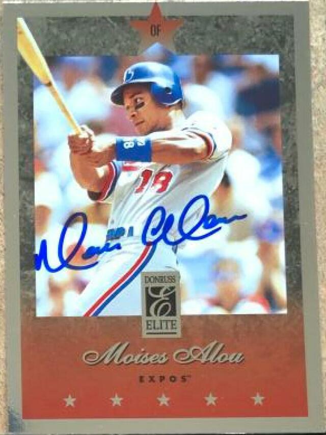 Moises Alou Signed 1997 Donruss Elite Baseball Card - Montreal Expos - PastPros