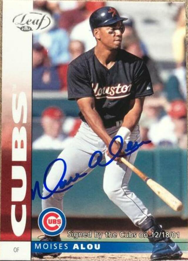 Moises Alou Signed 2002 Leaf Baseball Card - Chicago Cubs - PastPros