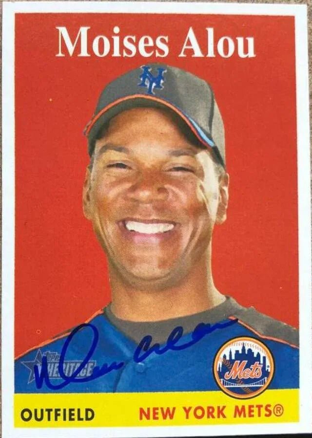 Moises Alou Signed 2007 Topps Heritage Baseball Card - New York Mets