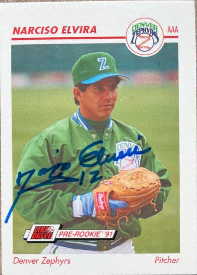 Narciso Elvira Signed 1991 Line Drive AAA Baseball Card - Milwaukee Brewers - PastPros