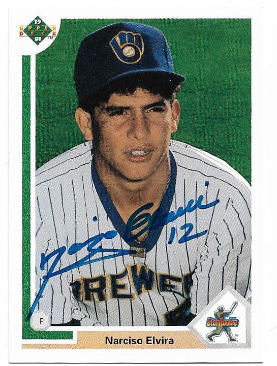 Narciso Elvira Signed 1991 Upper Deck Baseball Card - Milwaukee Brewers - PastPros