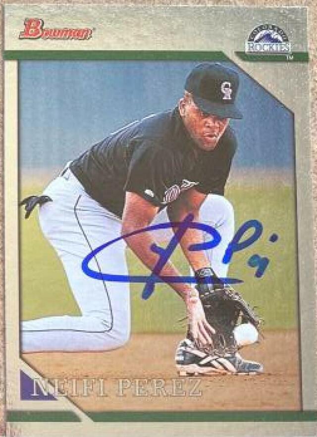 Neifi Perez Signed 1996 Bowman Foil Baseball Card - Colorado Rockies - PastPros