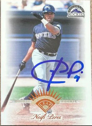 Neifi Perez Signed 1997 Leaf Baseball Card - Colorado Rockies