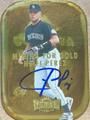 Neifi Perez Signed 1997 Metal Universe - Mining for Gold Baseball Card - Colorado Rockies - PastPros