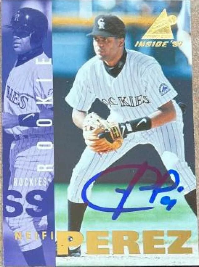 Neifi Perez Signed 1997 Pinnacle Inside Baseball Card - Colorado Rockies