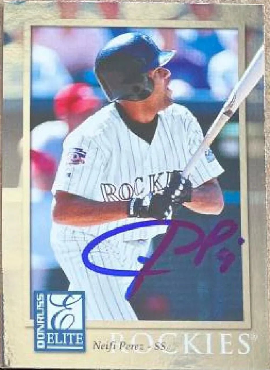 Neifi Perez Signed 1998 Donruss Elite Baseball Card - Colorado Rockies